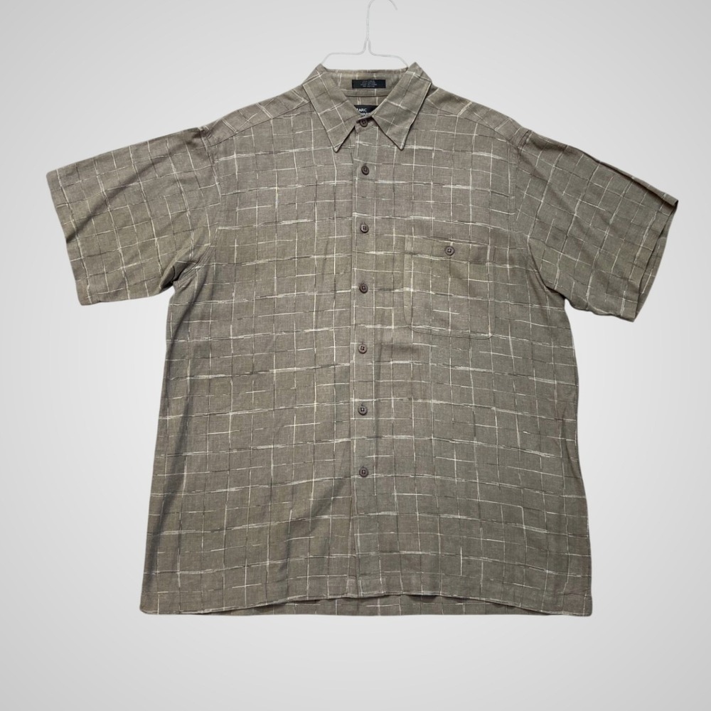 Marc Edwards Button Down Shirt Mens L Brown Excellent‎ Linen Blend Grid Check SS